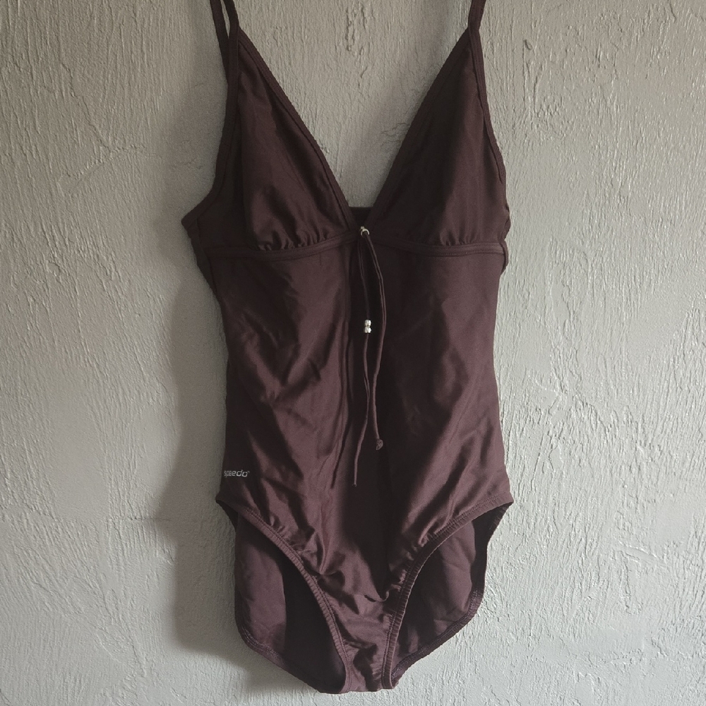 Speedo Brown One-Piece Swimsuit with V-Neckline